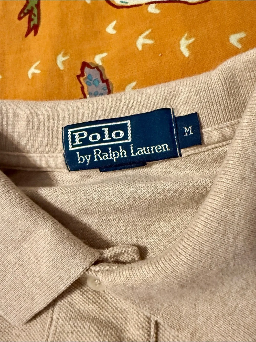 Ralph Lauren Men's Beige Polo Shirt with Navy Pony